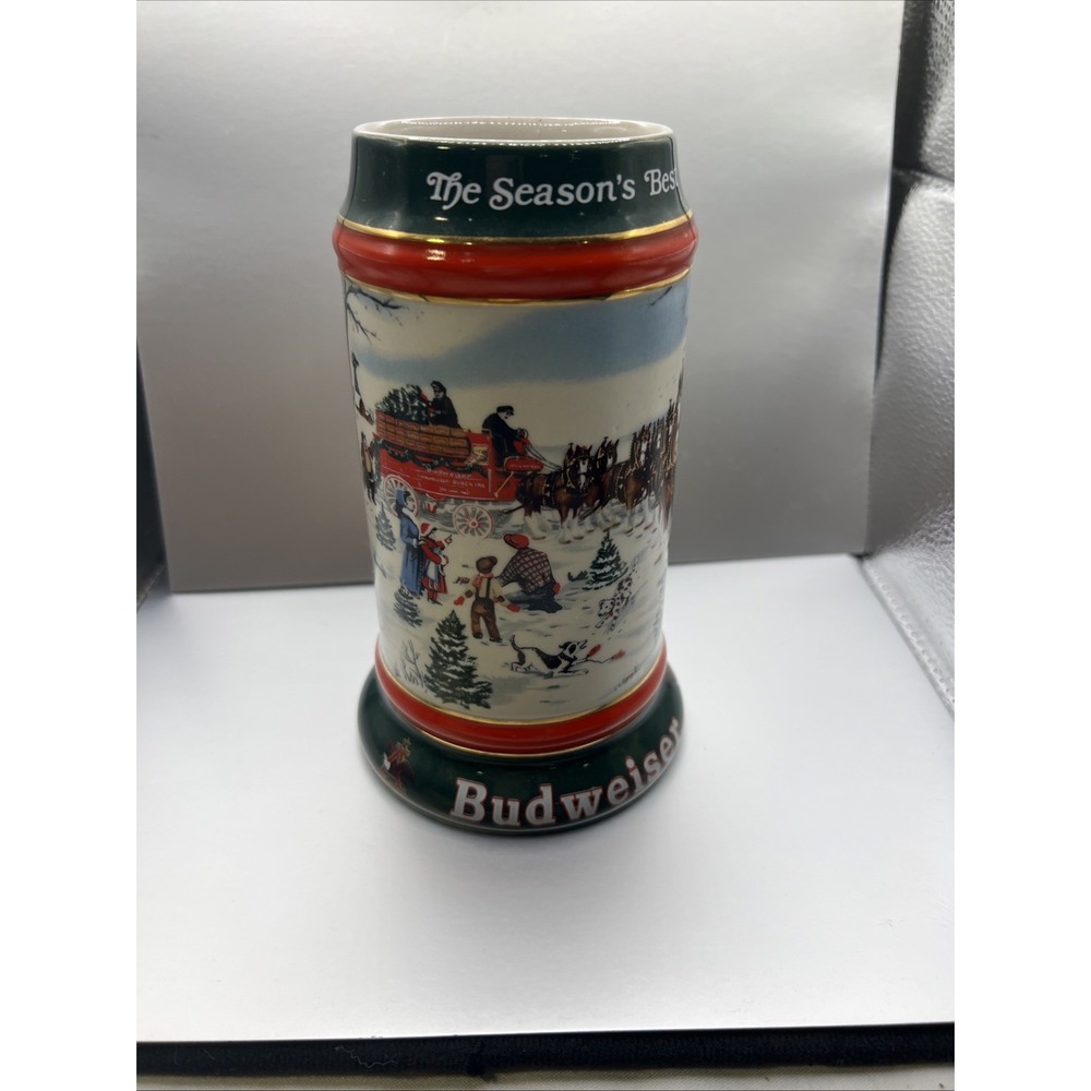1991 Anheuser Busch AB Budweiser Bud Holiday Christmas Beer Stein Clydesdales